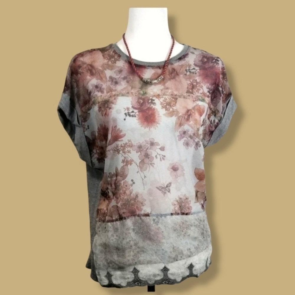 Zara W&B Floral See Through Blouse